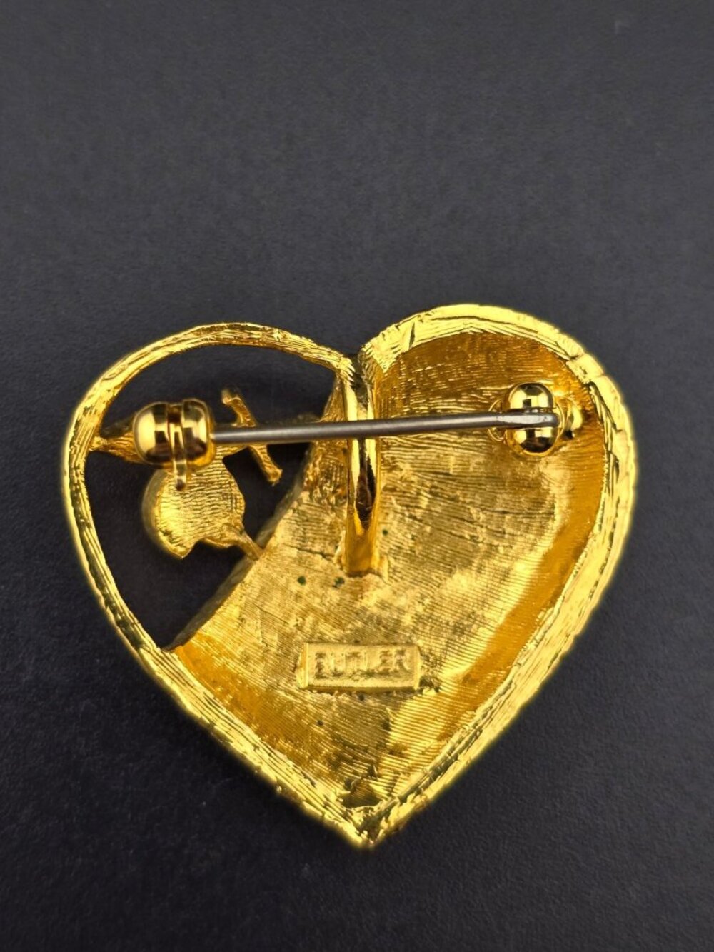 Vintage Butler Pave Heart Brooch With Gold-Tone Rose Detail And Rhinestones - Picture 5 of 8